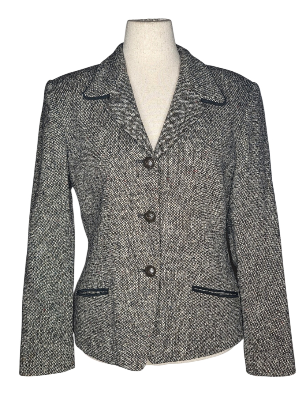 Vintage David N Wool Blend Tweed Blazer Gray Textured Jacket Medium
